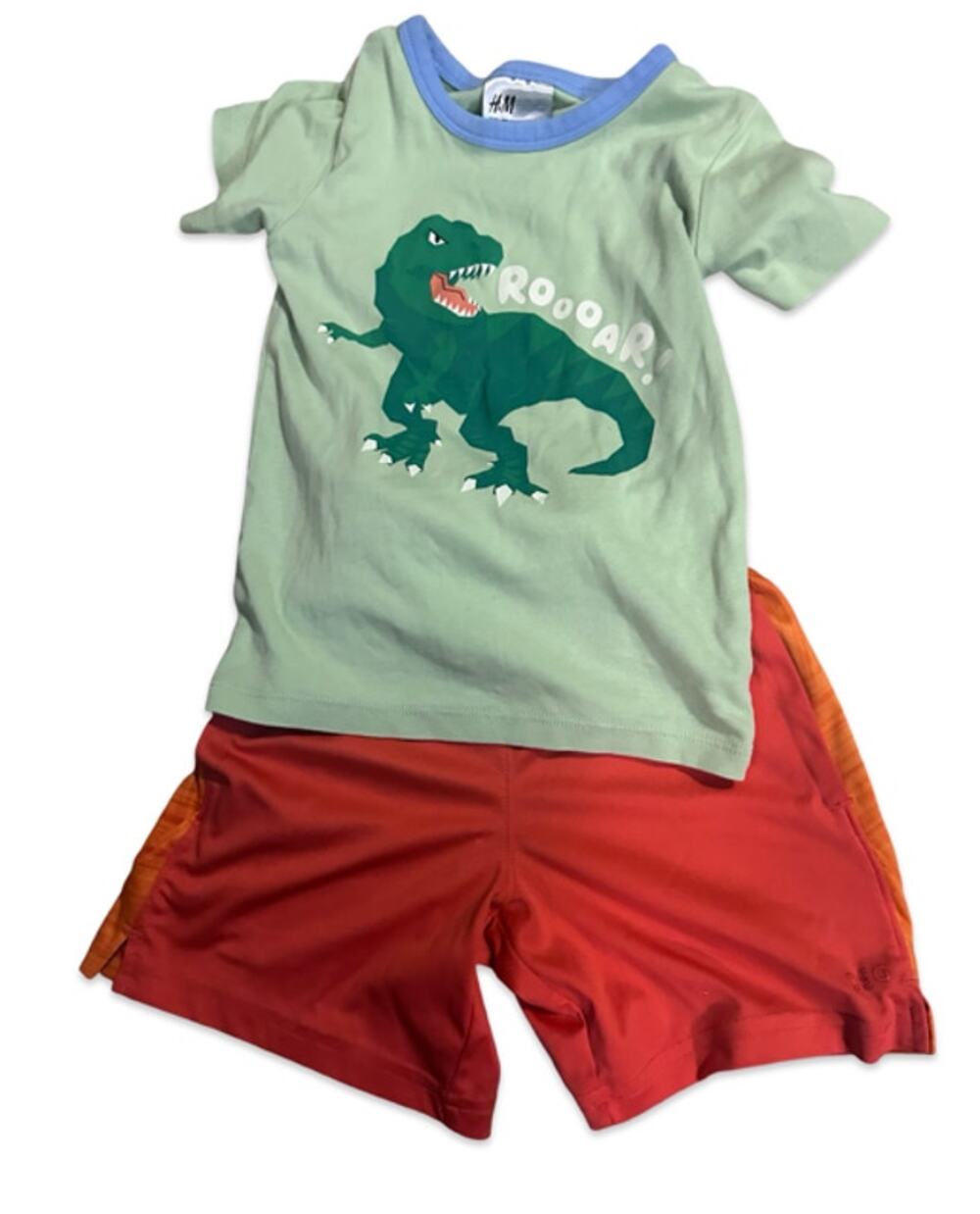 H&M DSG Boys Outfit Size 5T Dinosaur T-Shirt Orange Athletic Shorts